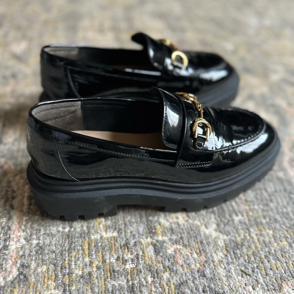 Stuart Weitzman Owen Platform Loafers Size 7 Patent Leather Horseshoe Bit - Picture 4 of 9
